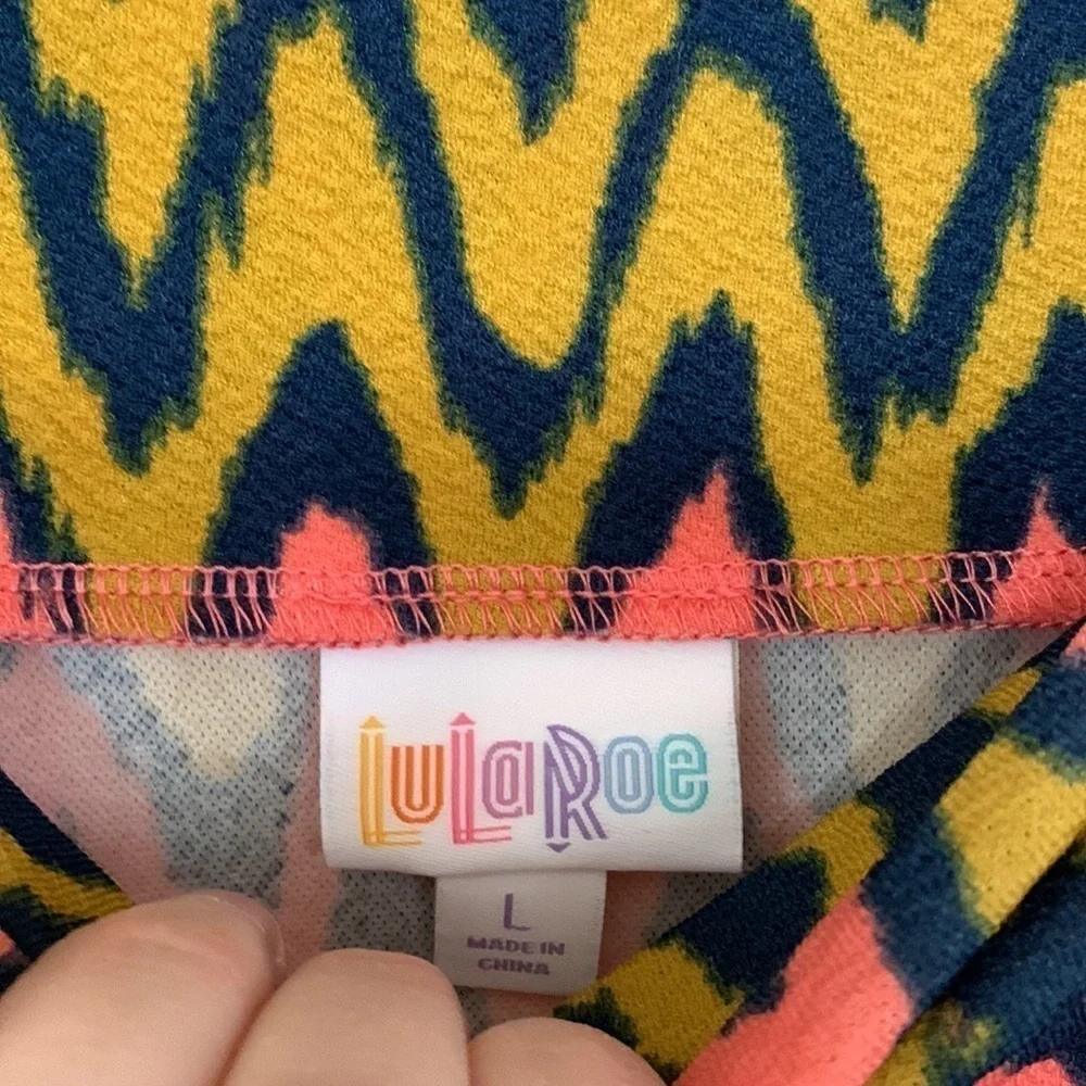 Lularoe Mustard Pink Navy Wavy Chevron Print Cassie Pencil Skirt Size L